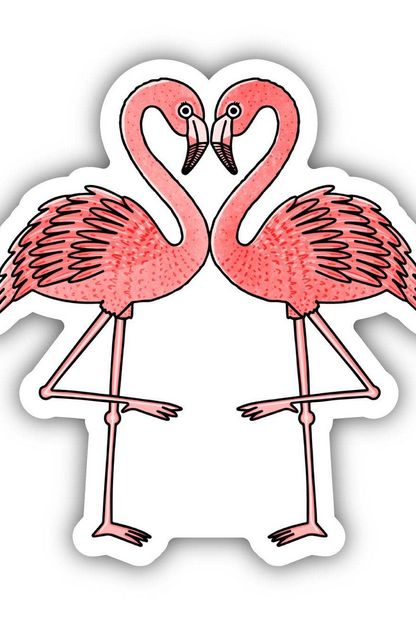Pink Flamingos Heart Sticker