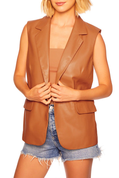 Faux Leather Collar Vest