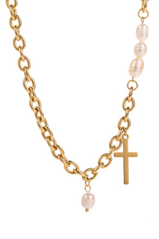 Pearl Cross Pendant Necklace