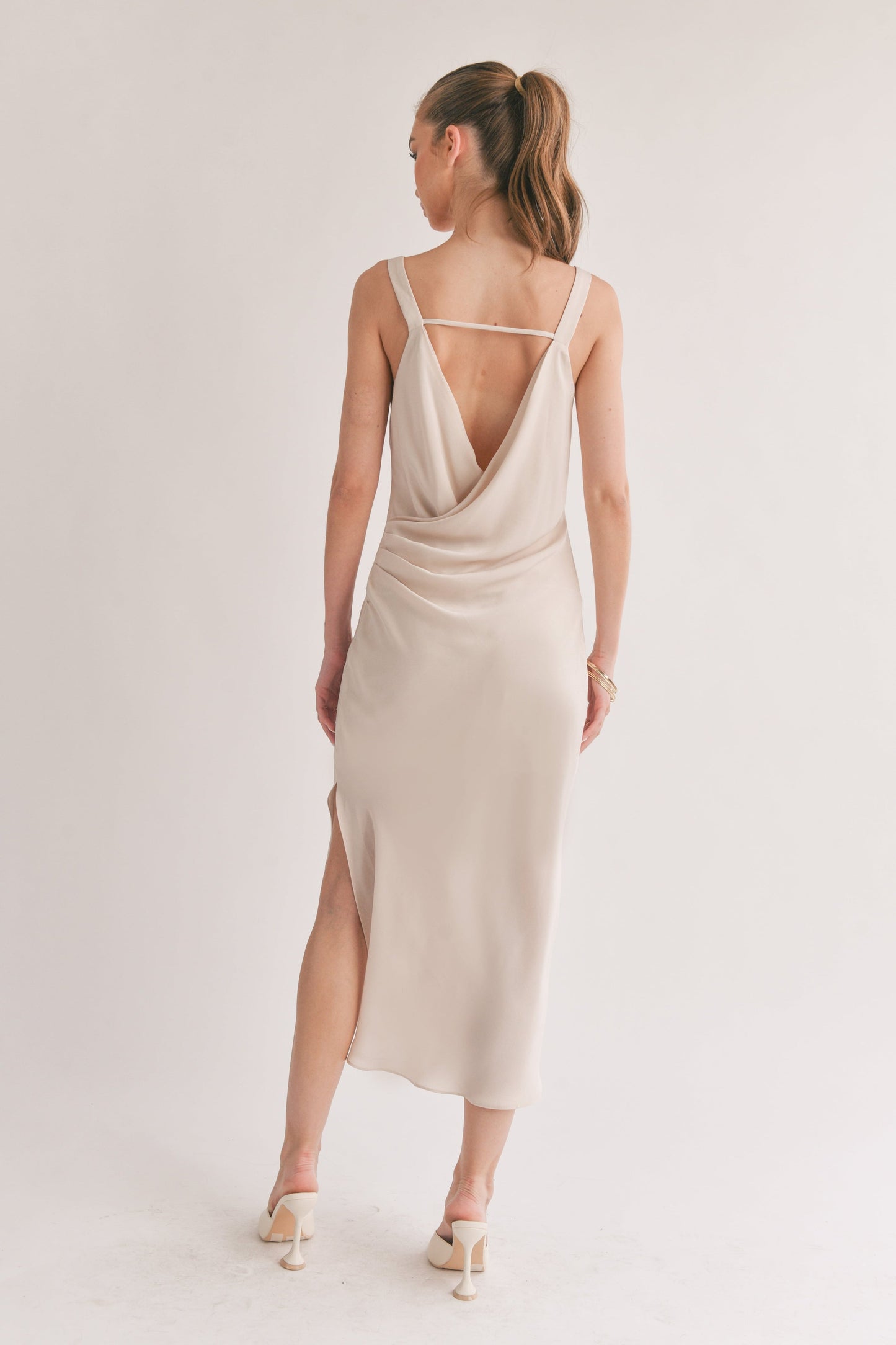 Dream Skies Low Back Cowl Midi Dress