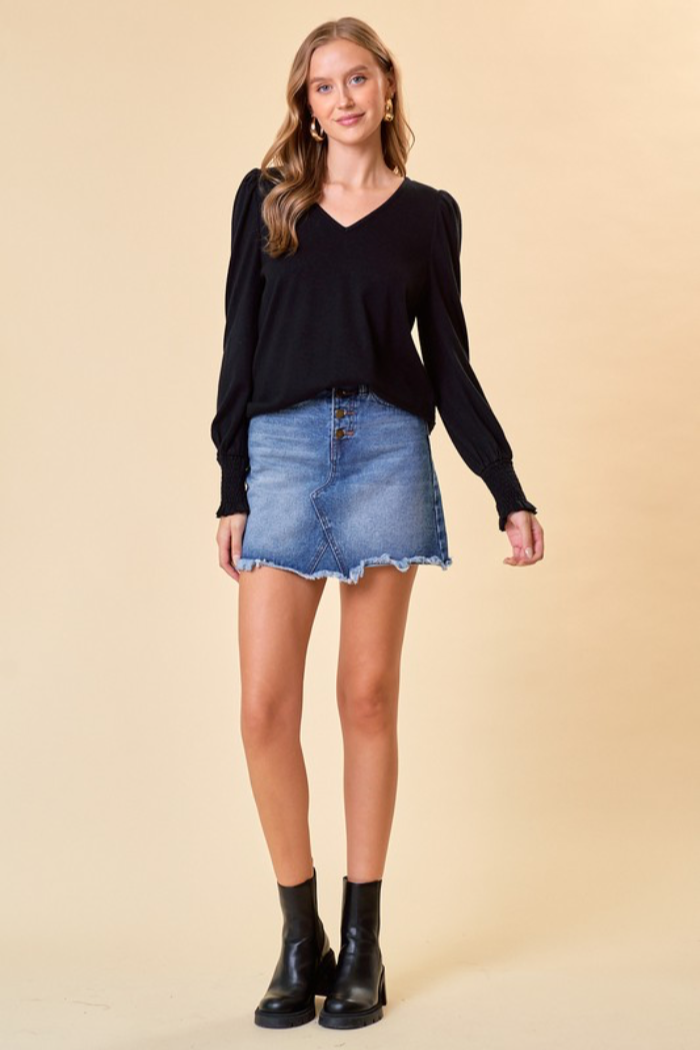 Puff Sleeve V Neck Top