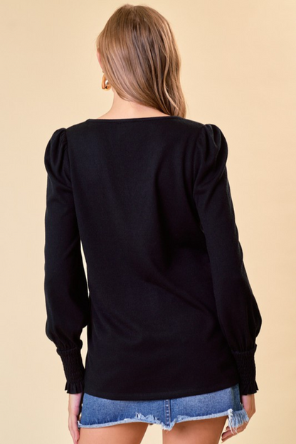 Puff Sleeve V Neck Top