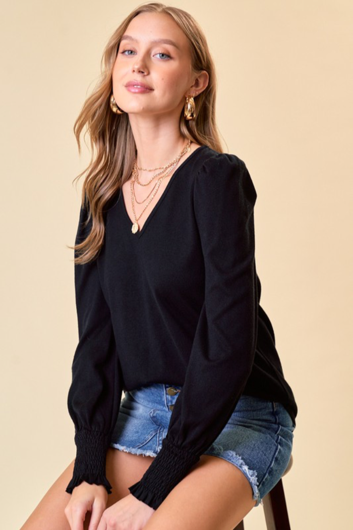 Puff Sleeve V Neck Top