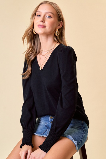 Puff Sleeve V Neck Top