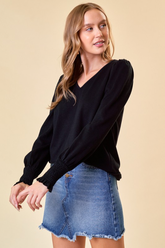 Puff Sleeve V Neck Top