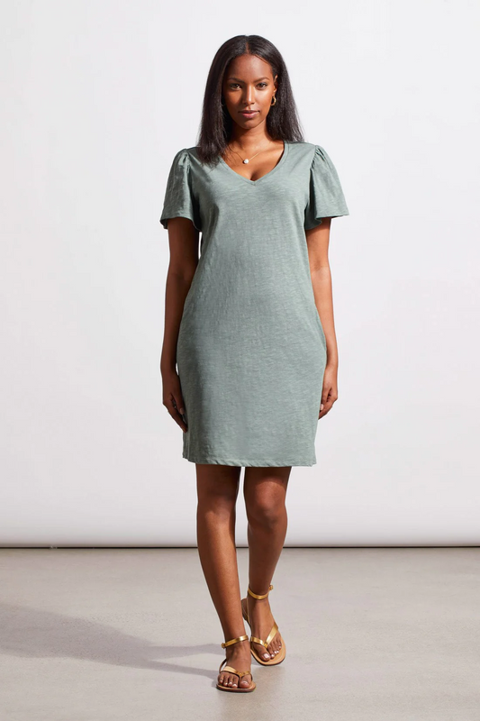COTTON FLUTTER SLEEVE DRESS W/POCKETS
