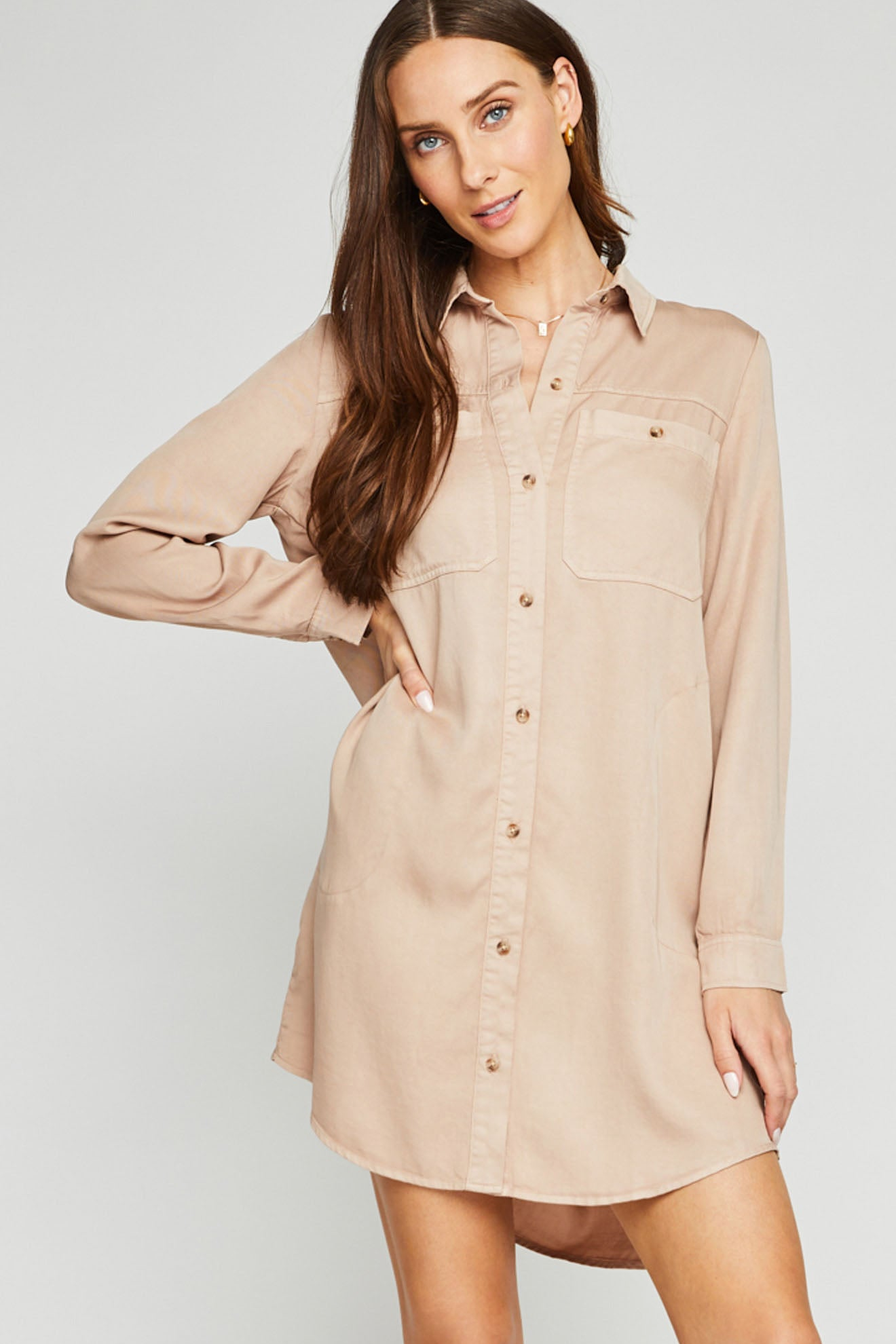 Katie Shirt Dress- Tan
