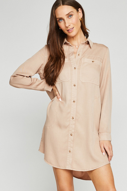 Katie Shirt Dress- Tan