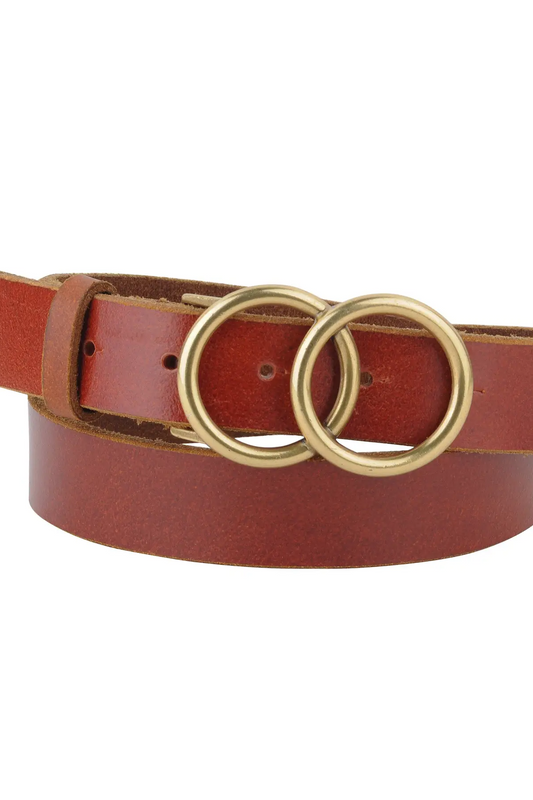 Double Circle Overlap Buckle Leather Belt
