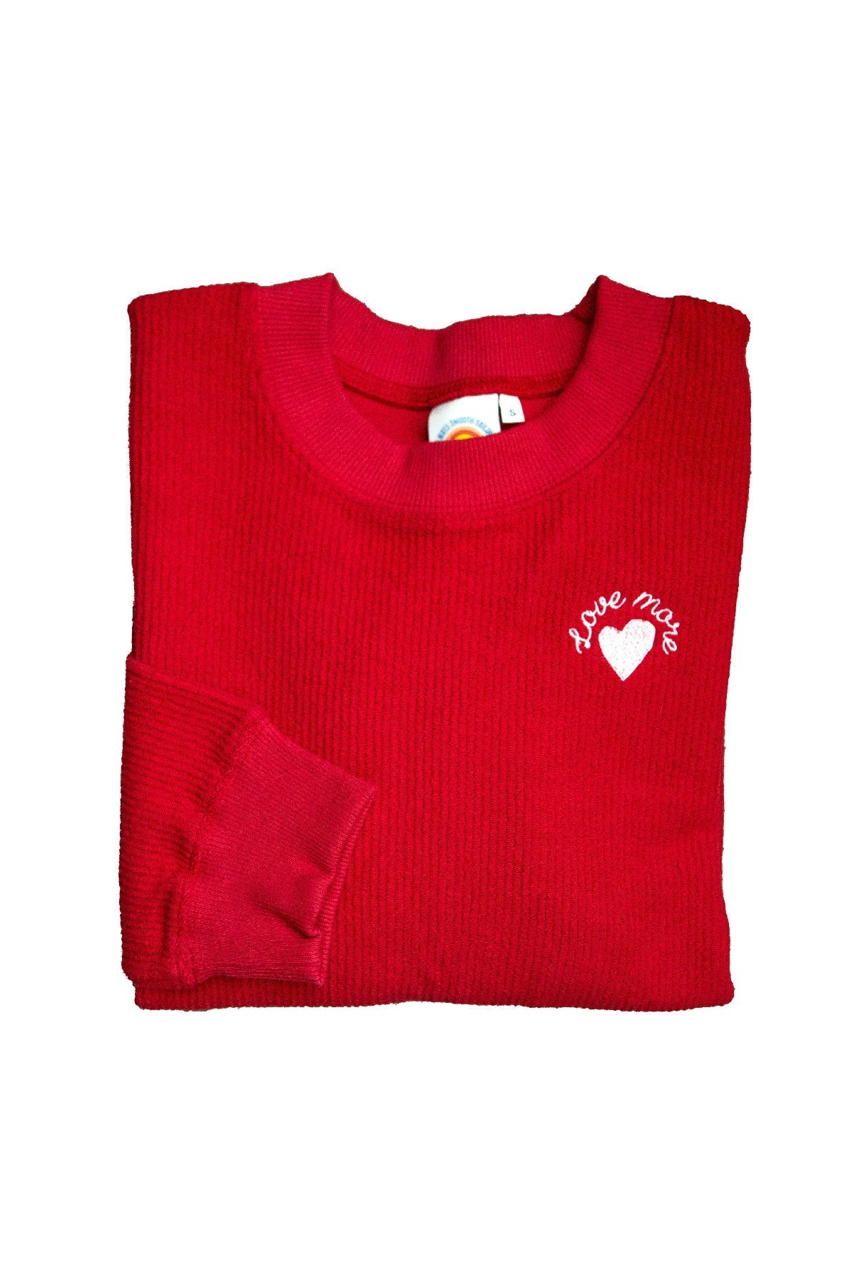 Love More Embroidered Ribbed Sweatshirt