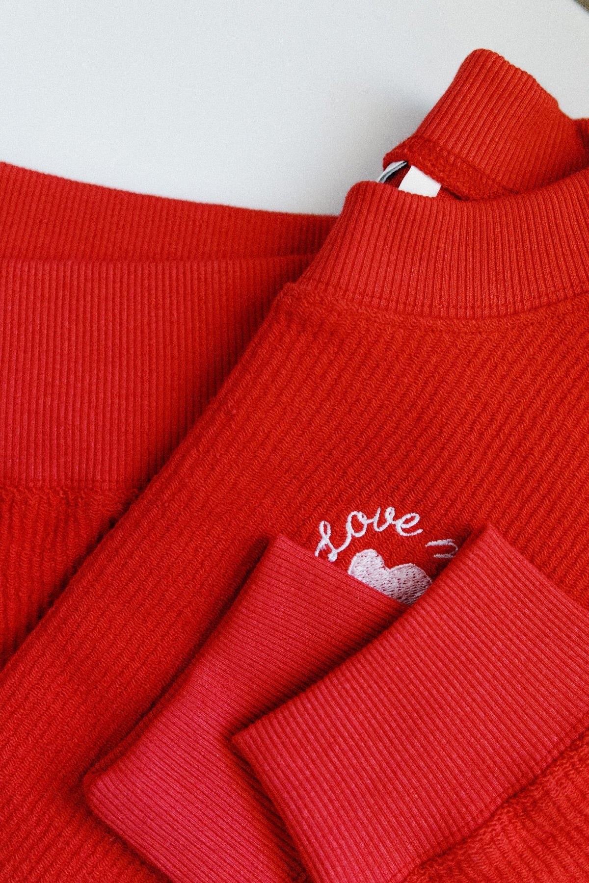 Love More Embroidered Ribbed Sweatshirt