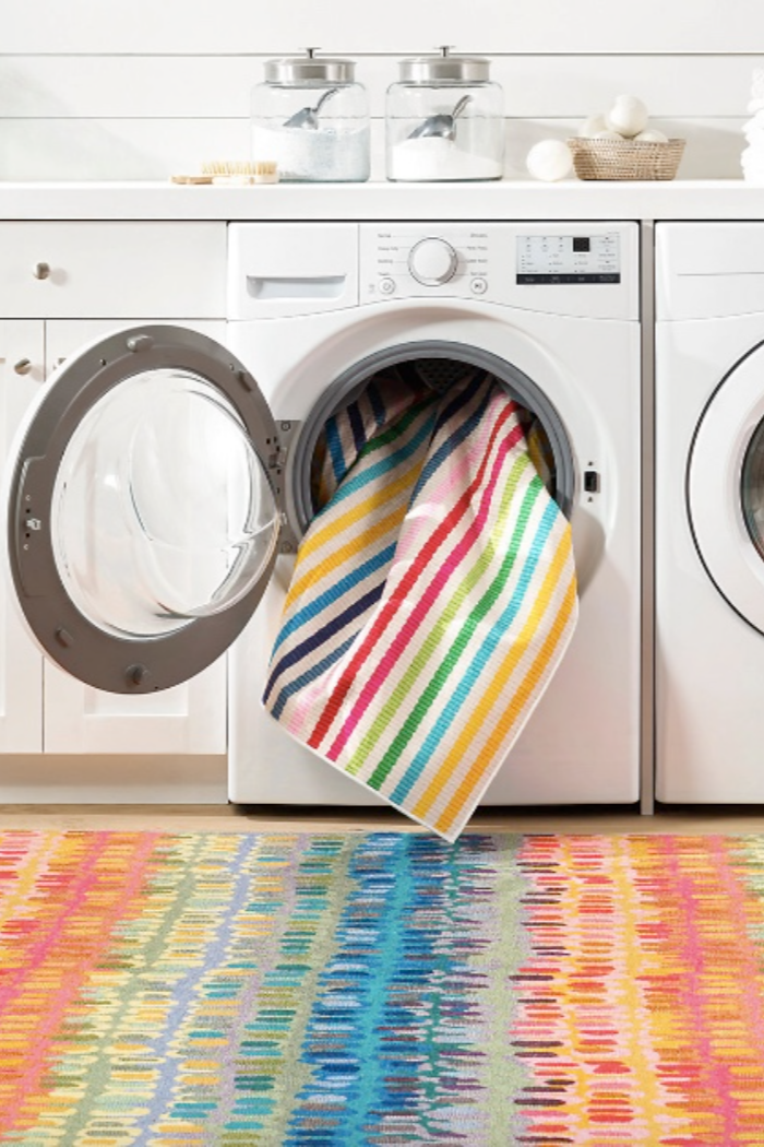 Rainbow Stripe Multi washable rug