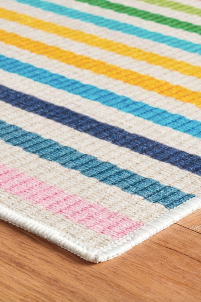 Rainbow Stripe Multi washable rug