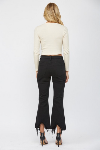 Uneven Hem Black Jeans