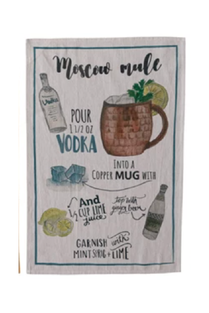COTTON PRINTED TEA TOWEL/COCKTAIL RECIPE'S