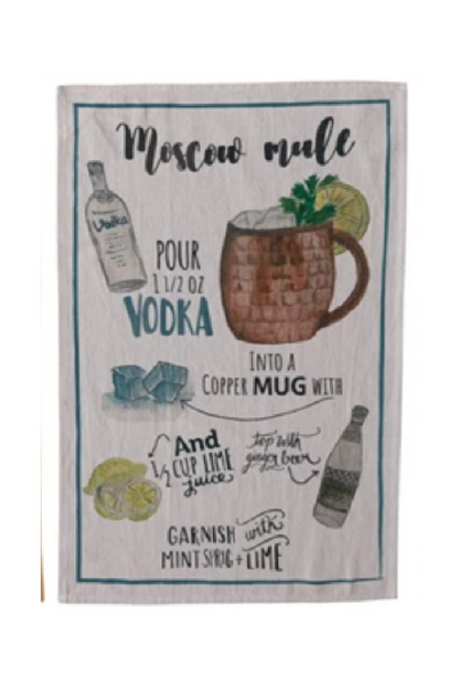 COTTON PRINTED TEA TOWEL/COCKTAIL RECIPE'S