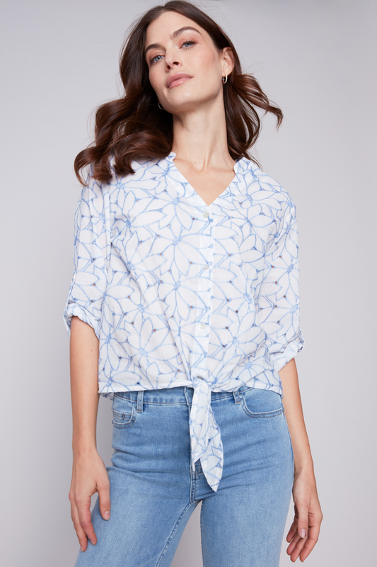 Long Sleeve Shirt with Button and Knot