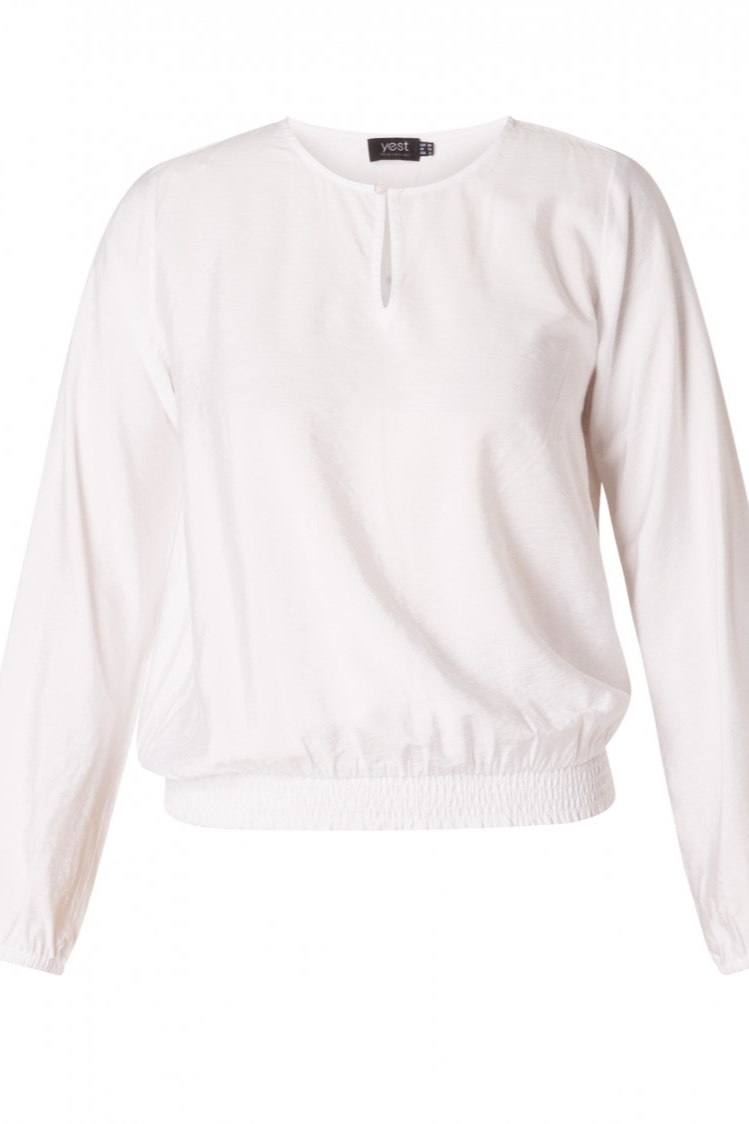 Long sleeve top with key hole neck and elastic hem