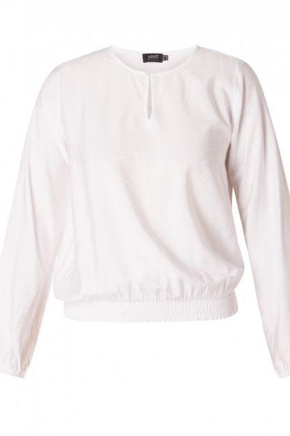 Long sleeve top with key hole neck and elastic hem