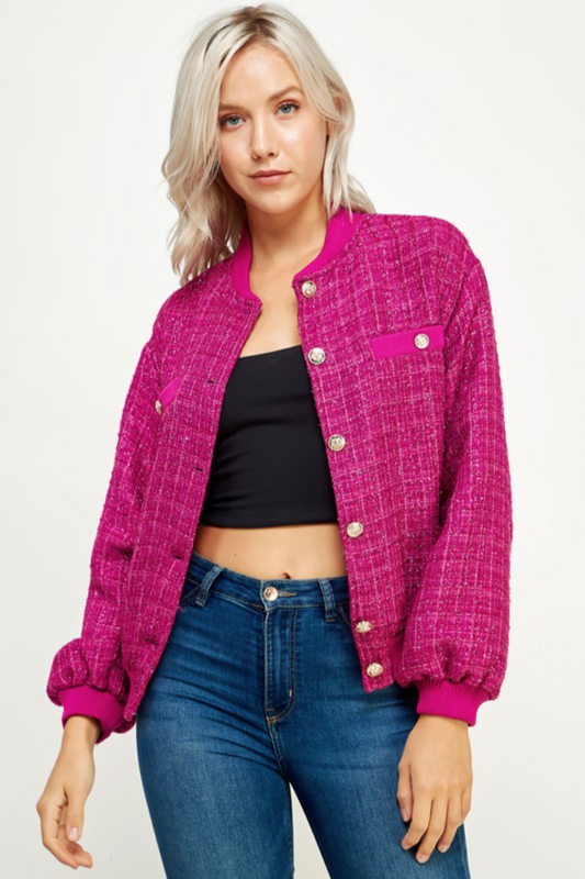 Metallic Tweed Bomber Jacket