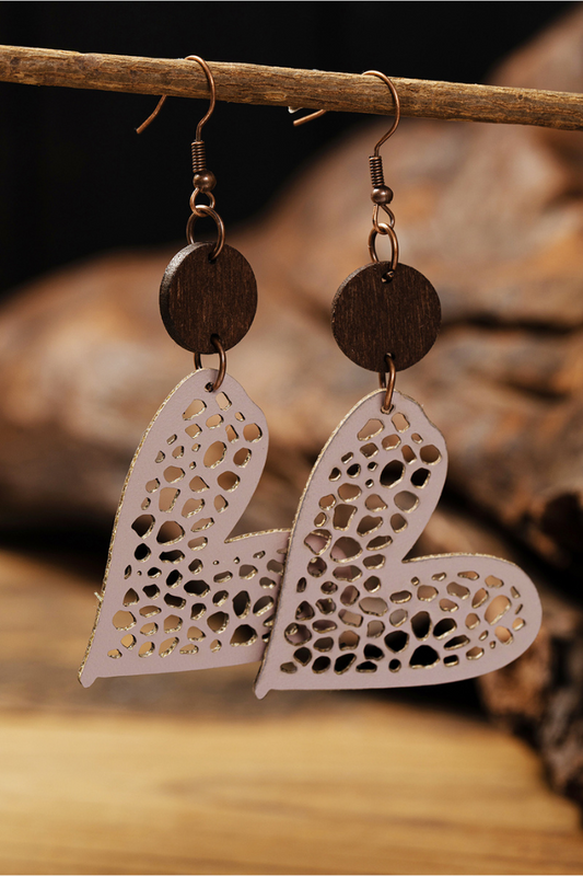 Light Pink Valentine Hollow-out Love Heart Dangle Earrings