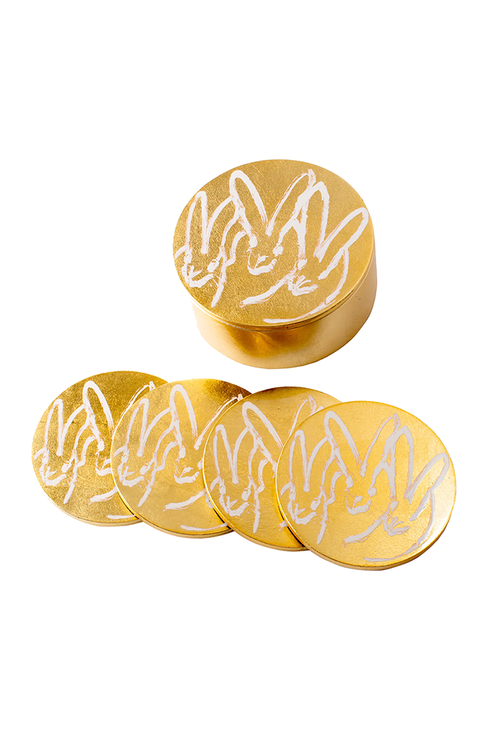 Gold Leaf Bunny Coaster Box, Set of 4