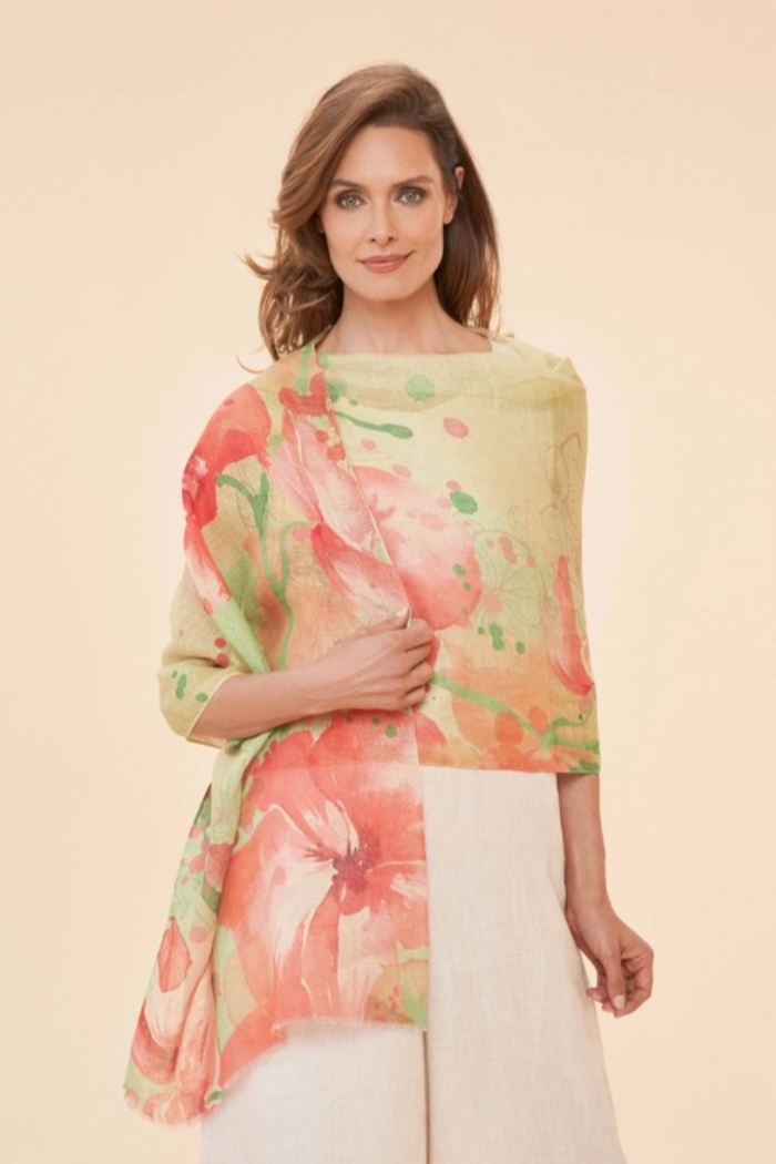 Linen Watercolor Orchid Scarf