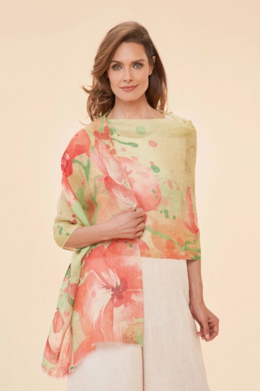 Linen Watercolor Orchid Scarf