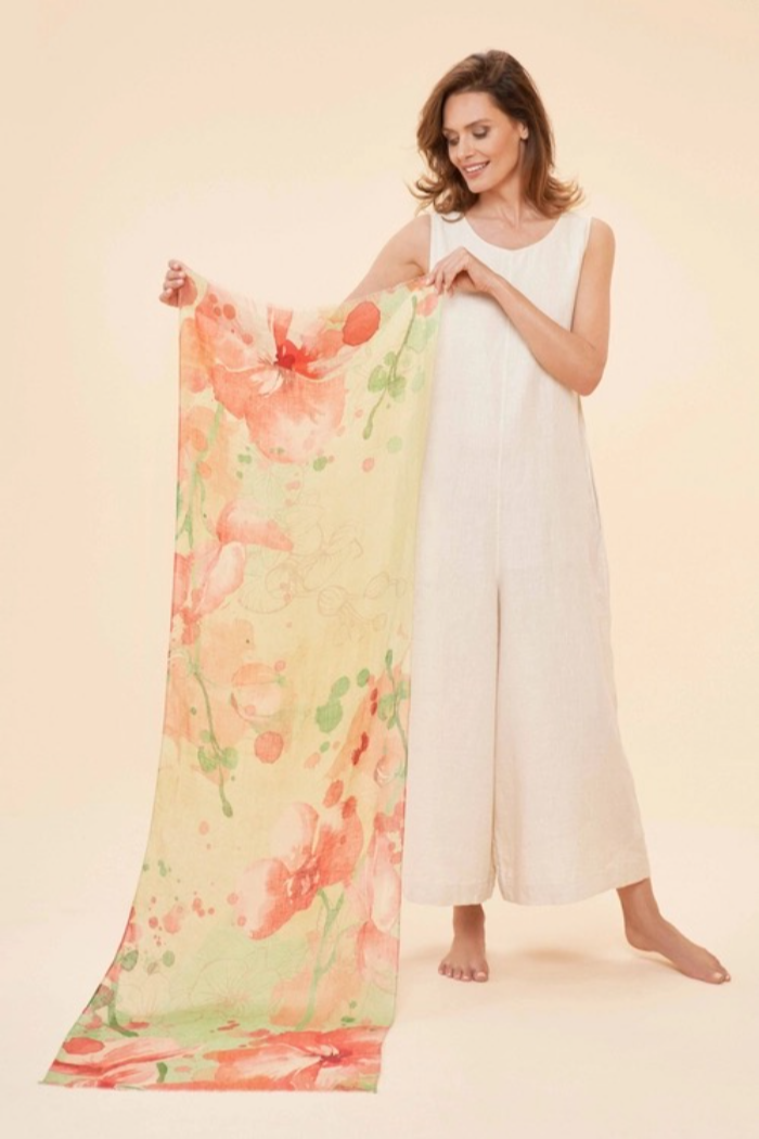Linen Watercolor Orchid Scarf