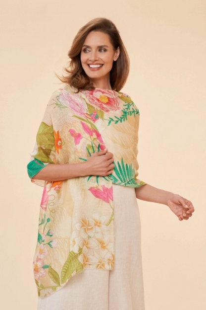 Linen Tropical Flora/Fauna Scarf