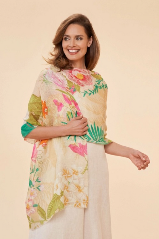 Linen Tropical Flora/Fauna Scarf