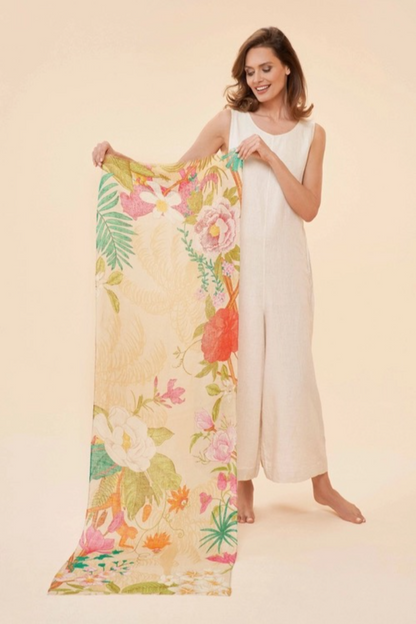 Linen Tropical Flora/Fauna Scarf