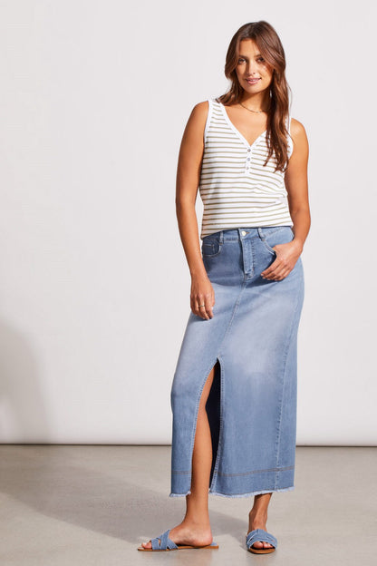 Full Length Denim Skirt With Front Slit