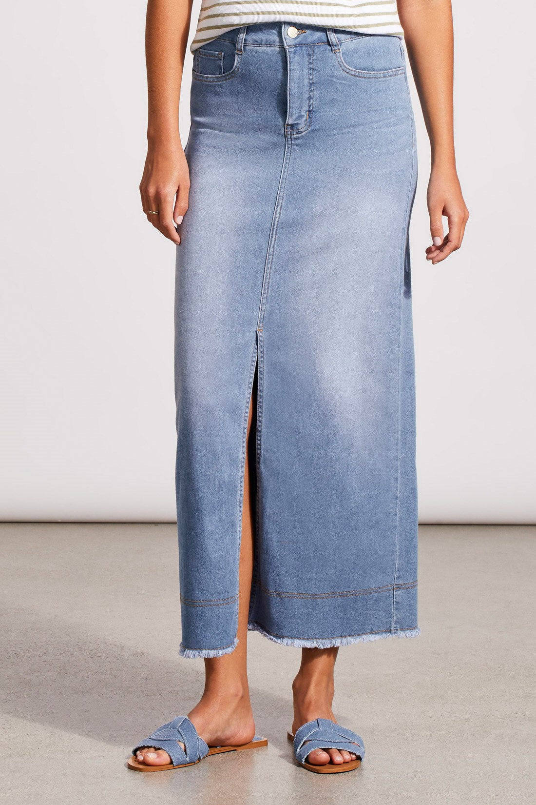 Full Length Denim Skirt With Front Slit