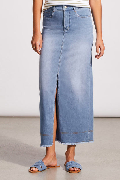 Full Length Denim Skirt With Front Slit