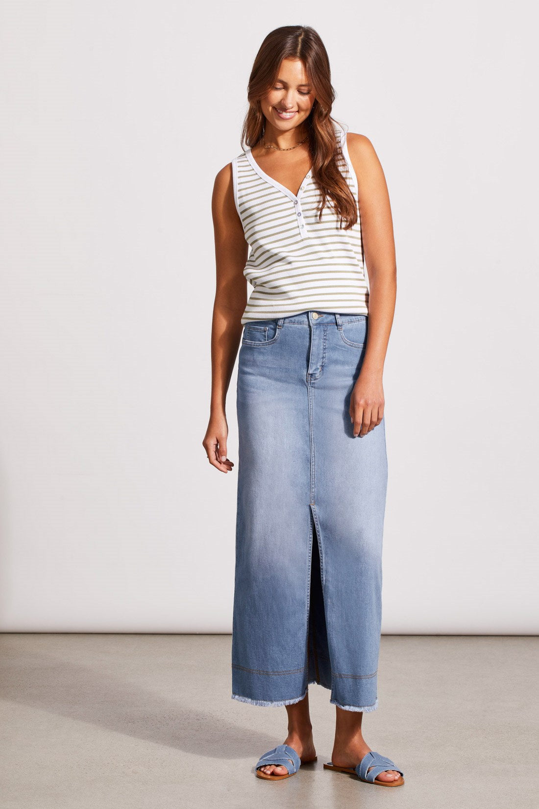 Full Length Denim Skirt With Front Slit
