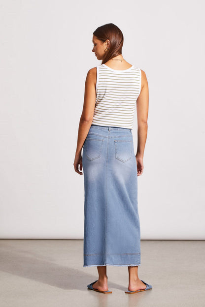 Full Length Denim Skirt With Front Slit