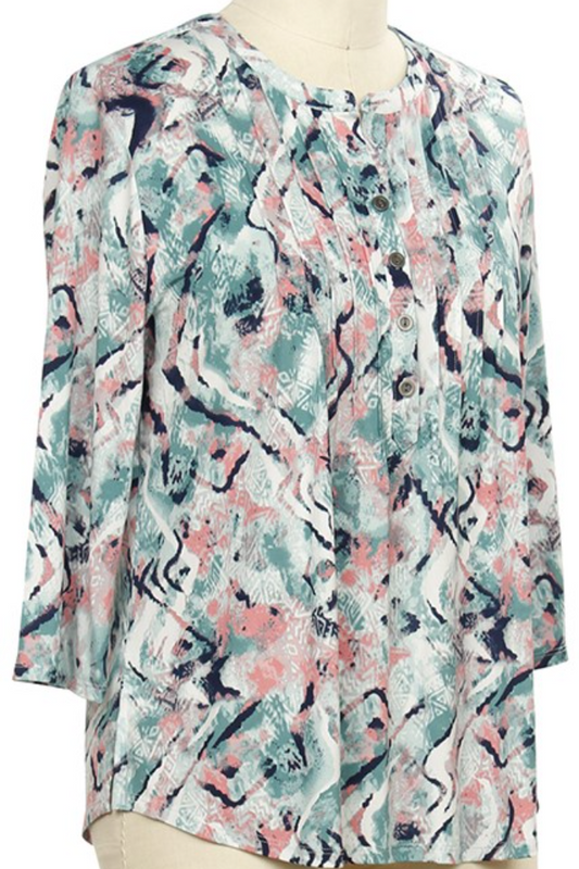 3/4 Slv Wavy Print Top