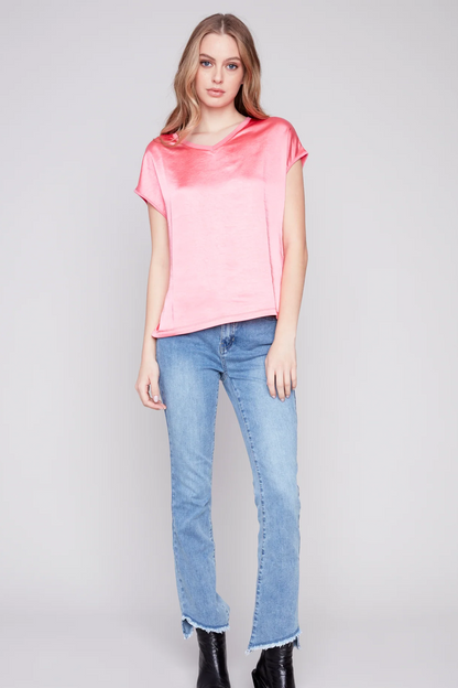 Short sleeve tin and jersey knit top