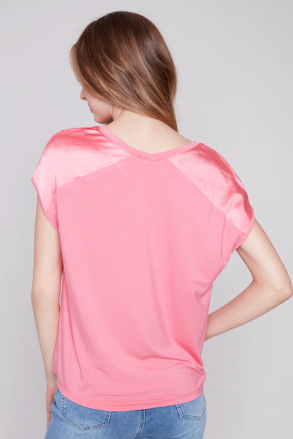 Short sleeve tin and jersey knit top