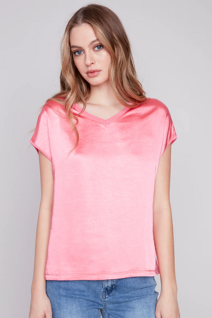 Short sleeve tin and jersey knit top