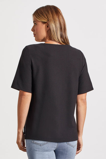 Boat Neck Top With Elbow Sleeve - Black