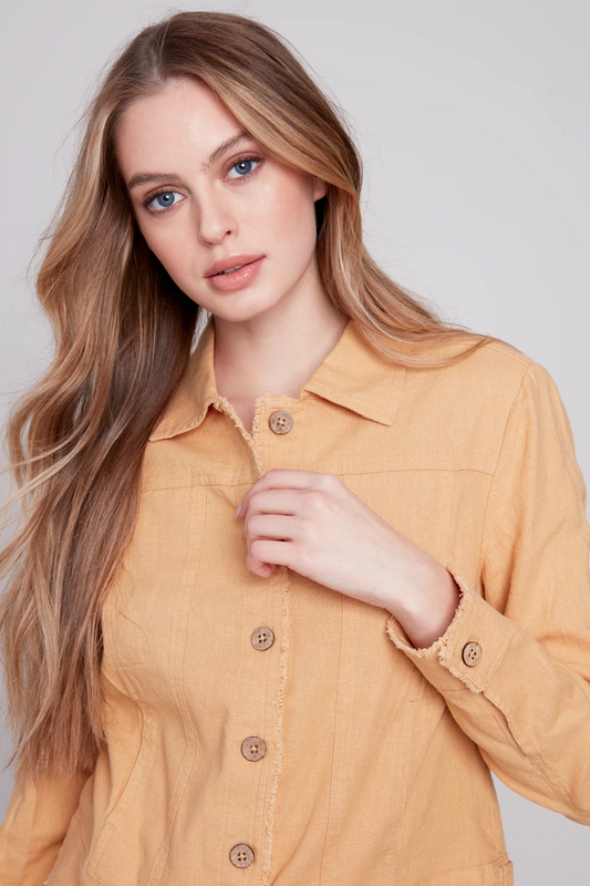 Long sleeve button front linen jacket