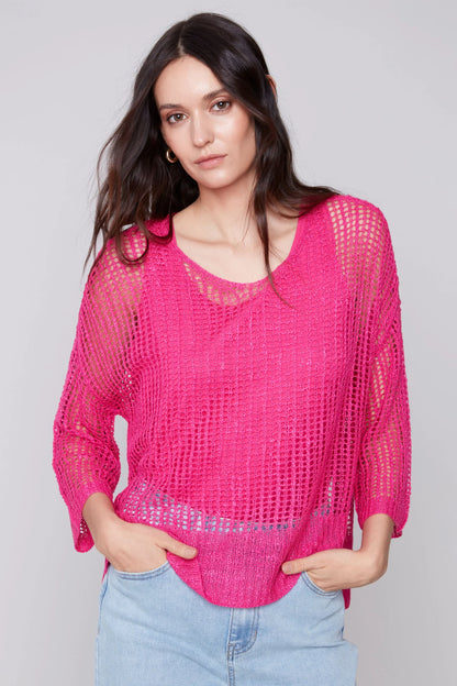 Fishnet crochet 3/4 sleeve dolman top