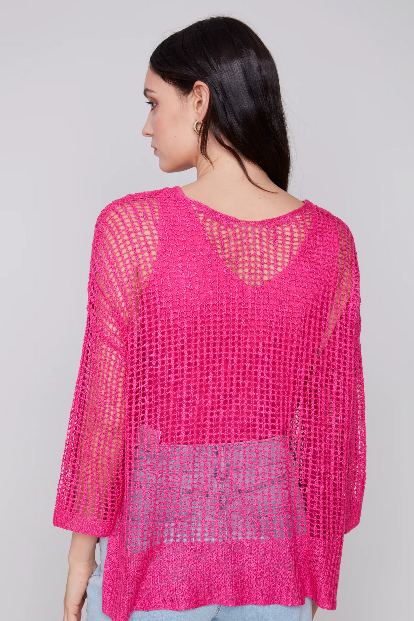 Fishnet crochet 3/4 sleeve dolman top