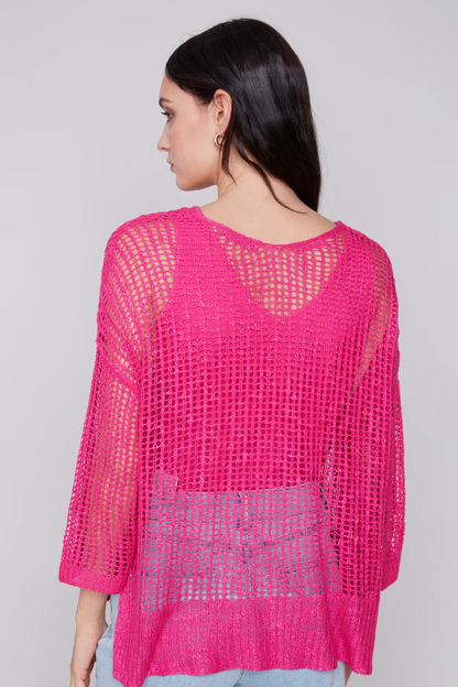 Fishnet crochet 3/4 sleeve dolman top
