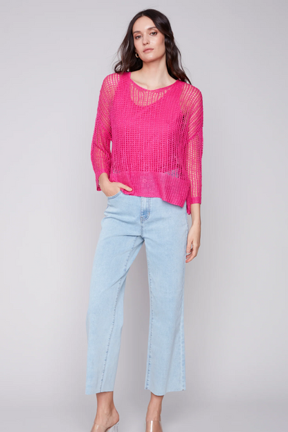Fishnet crochet 3/4 sleeve dolman top