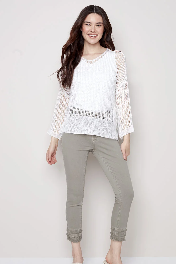 Fishnet crochet 3/4 sleeve dolman top