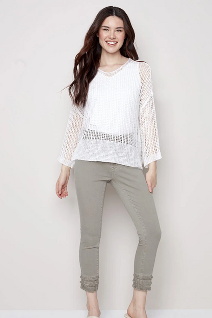 Fishnet crochet 3/4 sleeve dolman top