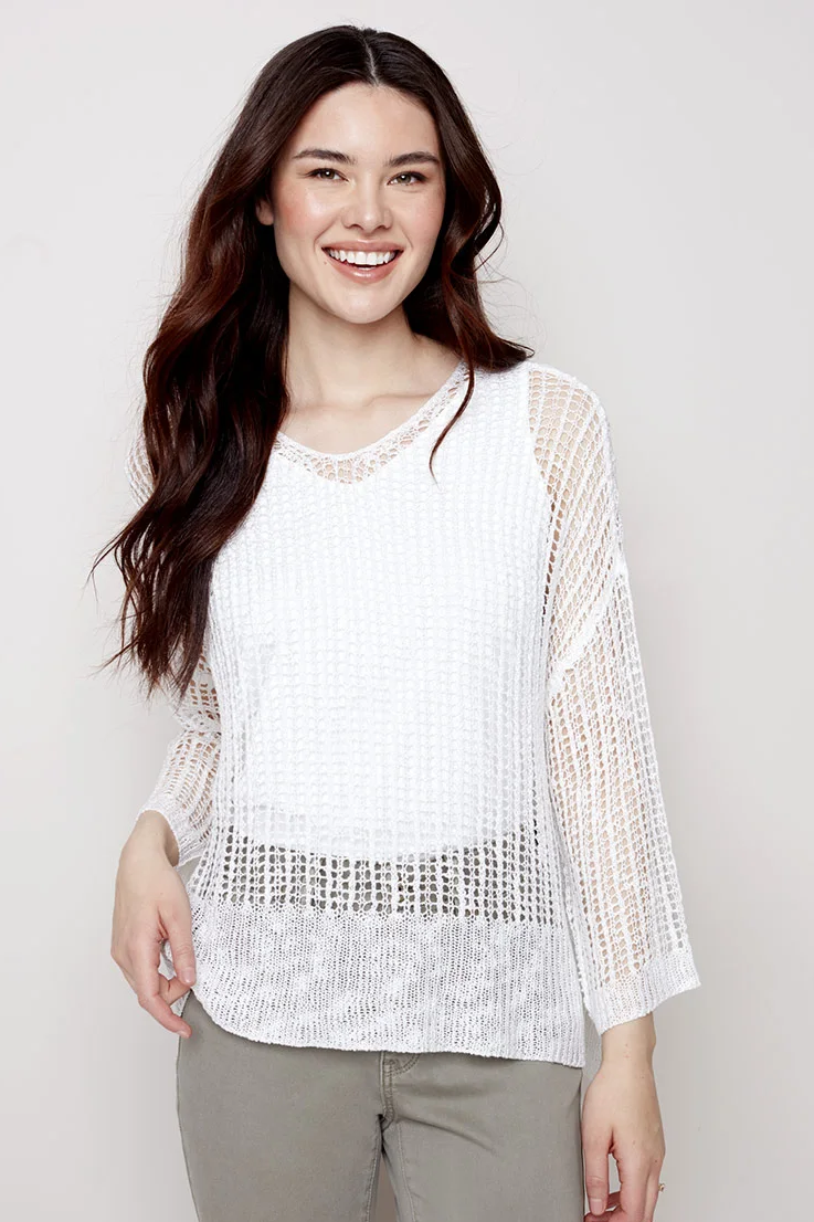 Fishnet crochet 3/4 sleeve dolman top